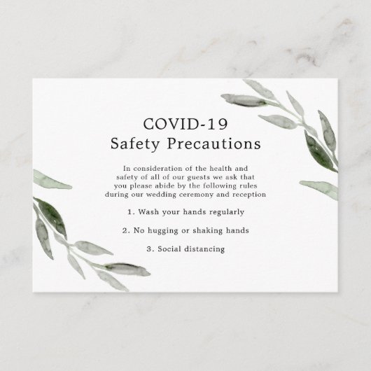 Elegant Green Leaf Wedding COVID-19 Safety Informatiekaartje (Voorkant)