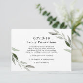 Elegant Green Leaf Wedding COVID-19 Safety Informatiekaartje (Staand voorkant)