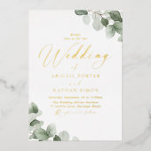 Elegant Green Leaf Wedding Gold Folie Uitnodiging (Voorkant)
