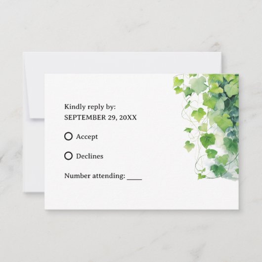 Elegant Green Leaf Wedding RSVP Kaartje (Voorkant)