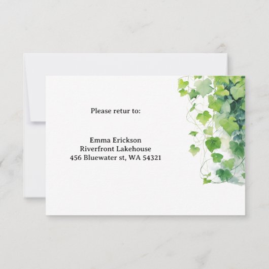 Elegant Green Leaf Wedding RSVP Kaartje (Achterkant)