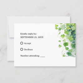 Elegant Green Leaf Wedding RSVP Kaartje