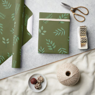 Elegant Green Leaf Wrapping Paper op Army Green Cadeaupapier