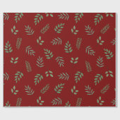 Elegant Green Leaf Wrapping Paper op Deep Red Cadeaupapier (Vlak)