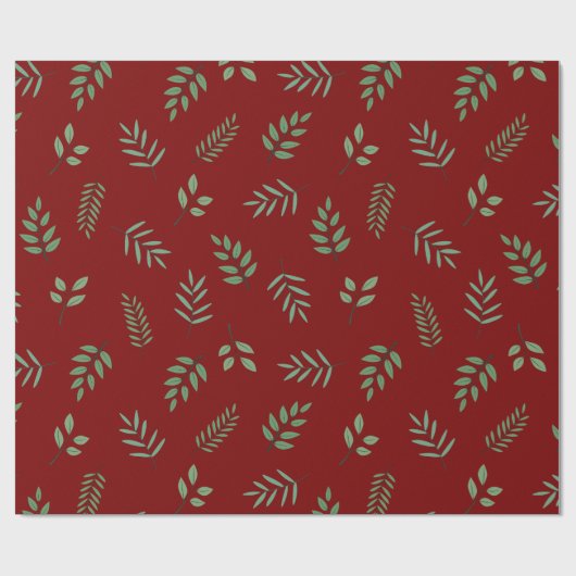 Elegant Green Leaf Wrapping Paper op Deep Red Cadeaupapier (Vlak)