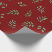 Elegant Green Leaf Wrapping Paper op Deep Red Cadeaupapier (Hoek)