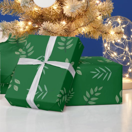 Elegant Green Leaf Wrapping Paper op Forest Green Cadeaupapier (Feestdagen)