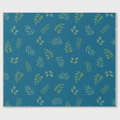 Elegant Green Leaf Wrapping Paper op Ocean Blue Cadeaupapier (Vlak)