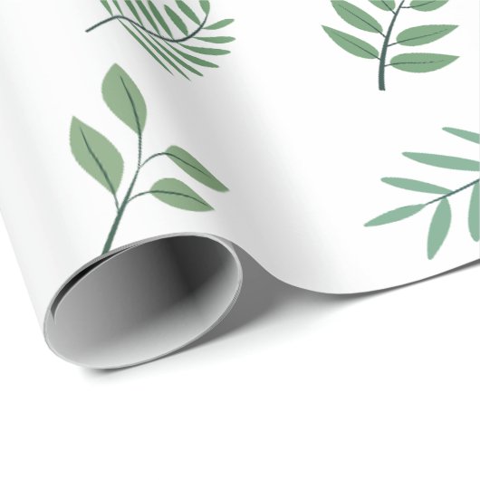 Elegant Green Leaf Wrapping Paper op Wit Cadeaupapier (Rol Hoek)