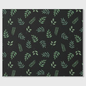 Elegant Green Leaf Wrapping Paper op zwart Cadeaupapier (Vlak)