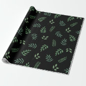 Elegant Green Leaf Wrapping Paper op zwart Cadeaupapier (Uitgerold)