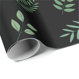 Elegant Green Leaf Wrapping Paper op zwart Cadeaupapier