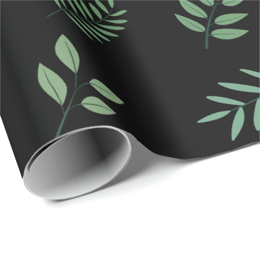 Elegant Green Leaf Wrapping Paper op zwart Cadeaupapier (Rol Hoek)