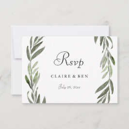 Elegant Green Leaf Wreath Wedding RSVP Kaartje