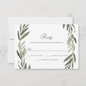 Elegant Green Leaf Wreath Wedding RSVP Kaartje (Achterkant)
