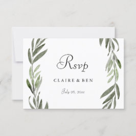 Elegant Green Leaf Wreath Wedding RSVP Kaartje