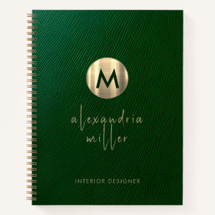 Elegant Green Leather Gold Monogram Notitieboek