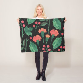 Elegant Green Leaves en Flowers | Fleece Blanket