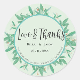 Elegant Green Leaves Greenery Wedding Bedankt Ronde Sticker