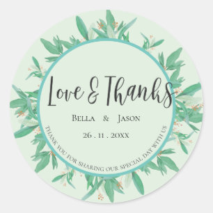 Elegant Green Leaves Greenery Wedding Bedankt Ronde Sticker