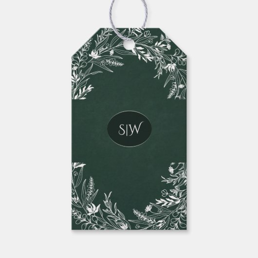  Elegant  Green Leaves Minimalist  Monogram  Cadeaulabel (Voorkant)