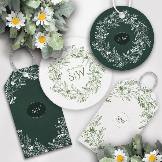  Elegant  Green Leaves Minimalist  Monogram  Cadeaulabel