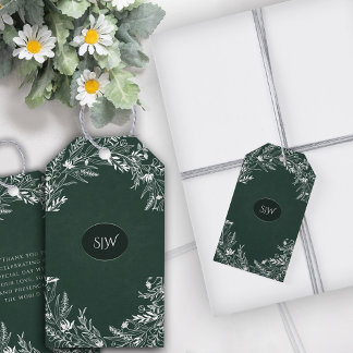 Elegant Green Leaves Minimalist Monogram Cadeaulabel