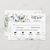 Elegant Green Leaves Response Kaart 4 maaltijdkeuz (Voorkant / Achterkant)