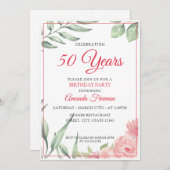 Elegant Green Leaves & Roze Rose Mam Birthday Kaart (Voorkant / Achterkant)