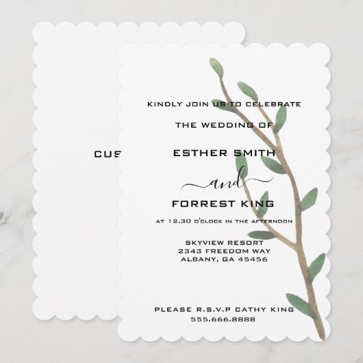 Elegant Green Leaves Shoots Minimalist Weddenschap Kaart (Voorkant / Achterkant)