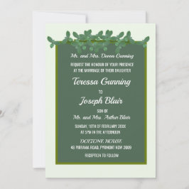 Elegant Green Leaves Wedding Invitation Kaart