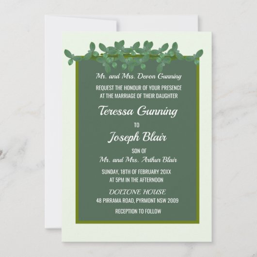 Elegant Green Leaves Wedding Invitation Kaart (Voorkant)