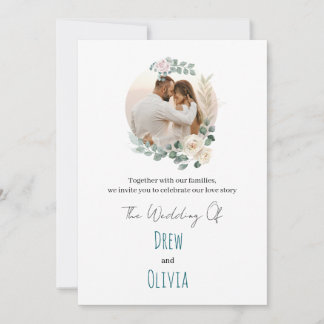 Elegant Green Leaves Wedding Invitation Kaart