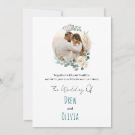 Elegant Green Leaves Wedding Invitation Kaart