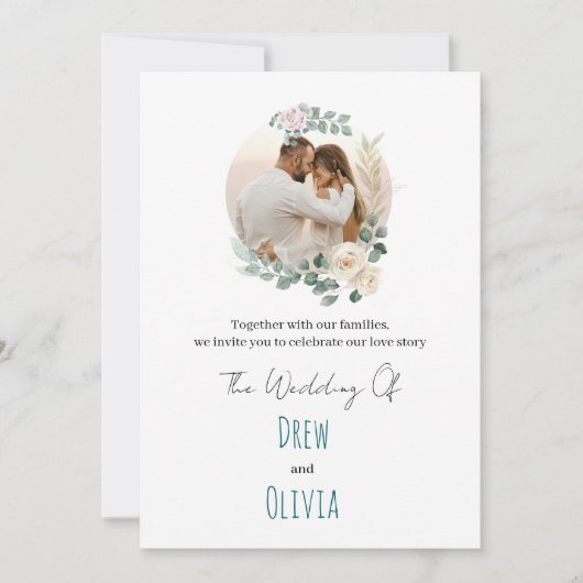 Elegant Green Leaves Wedding Invitation Kaart (Voorkant)