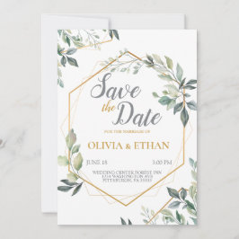 Elegant Green Leaves Wedding Invitation Sjabloon Kaart