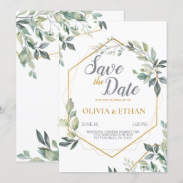 Elegant Green Leaves Wedding Invitation Sjabloon Kaart