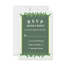 Elegant Green Leaves Wedding RSVP Card