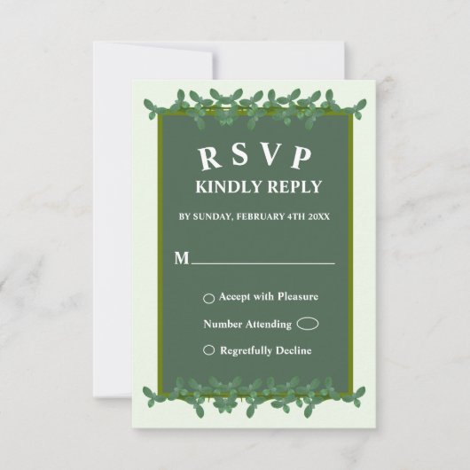 Elegant Green Leaves Wedding RSVP Card Kaart (Voorkant)