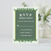 Elegant Green Leaves Wedding RSVP Card Kaart (Staand voorkant)