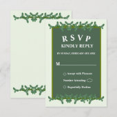 Elegant Green Leaves Wedding RSVP Card Kaart (Voorkant / Achterkant)