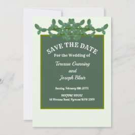 Elegant Green Leaves Wedding Save the Date Kaart