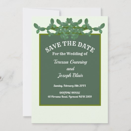 Elegant Green Leaves Wedding Save the Date Kaart (Voorkant)