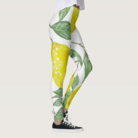 Elegant Green Leaves & Yellow Lemons | LEGGINGS