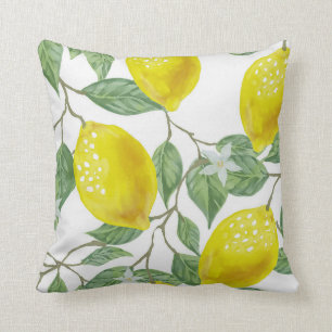 Elegant Green Leaves & Yellow Lemons Sierkussen