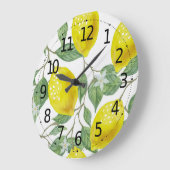 Elegant Green Leaves & Yellow Lemons | Wandklok (Hoek)