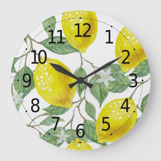Elegant Green Leaves & Yellow Lemons | Wandklok (Voorkant)