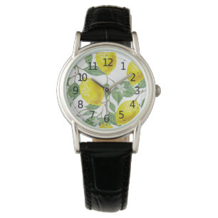 Elegant Green Leaves & Yellow Lemons Women's Watch Horloge