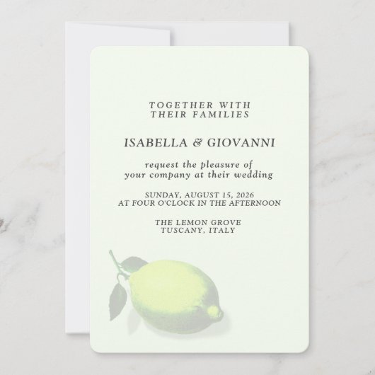 Elegant Green Lemon Tuscany Wedding Kaart (Voorkant)