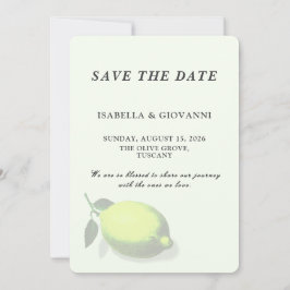 Elegant Green Lemon Tuscany Wedding Save The Date Kaart